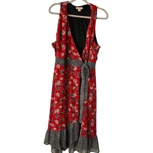 Cato Women's Wrap Midi Sleeveless Flower Print Red & Black Dress Sz 18W